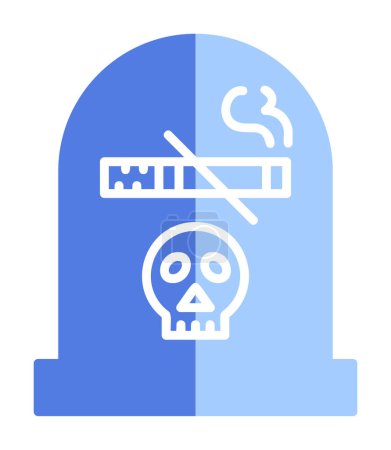 Téléchargez les illustrations : Crâne plat simple avec icône de cigarette. vecteur - en licence libre de droit