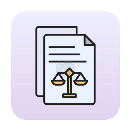 Ilustración de Icono de línea de documentos legales. Señal de escalas de justicia. Signatura del Juicio. Ilustración vectorial - Imagen libre de derechos