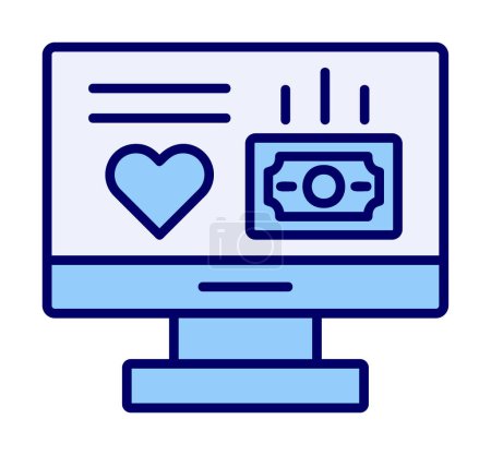 Illustration for Computer monitor with money and heart web icon, vector illustration - Royalty Free Image