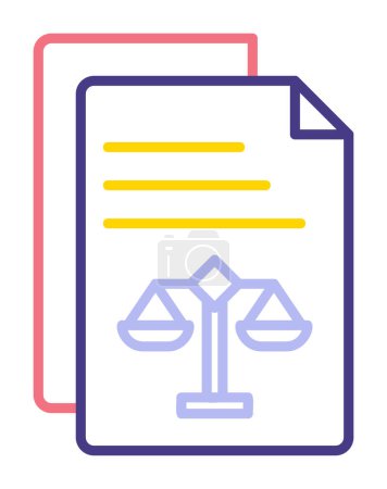 Icono de línea de documentos legales. Señal de escalas de justicia. Signatura del Juicio. Ilustración vectorial 