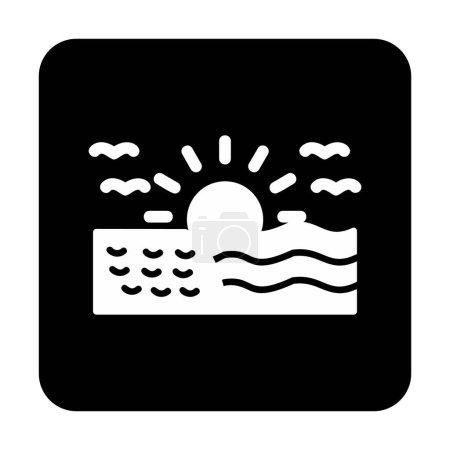 Ilustración de Salida del sol en el icono web del mar, ilustración vectorial - Imagen libre de derechos