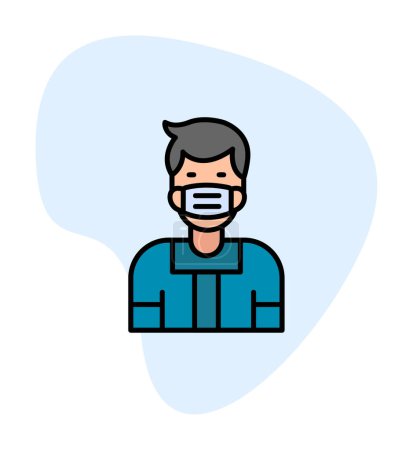 Illustration for Flat  young man with medical mask vector - Royalty Free Image