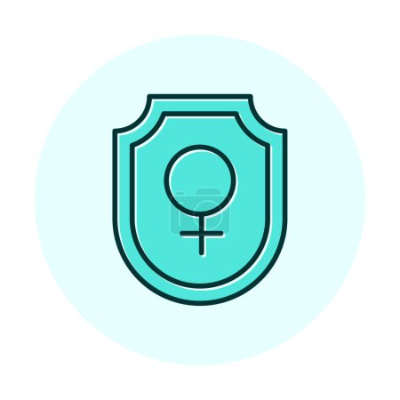 Téléchargez les illustrations : Bouclier avec symbole de genre féminin, concept de sécurité des femmes, icône féministe, illustration vectorielle - en licence libre de droit