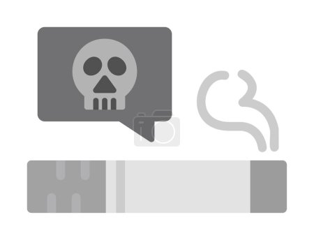 Ilustración de Cráneo plano simple con icono de cigarrillo. vector - Imagen libre de derechos