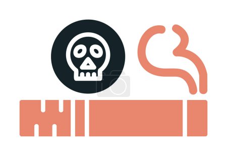 Ilustración de Cráneo plano simple con icono de cigarrillo - Imagen libre de derechos