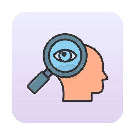 Illustration for Vector illustration of human head with magnifying glass icon - Royalty Free Image