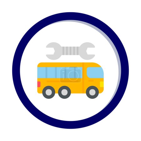 Ilustración de Bus con icono de vector de llave inglesa. vector de dibujos animados - Imagen libre de derechos