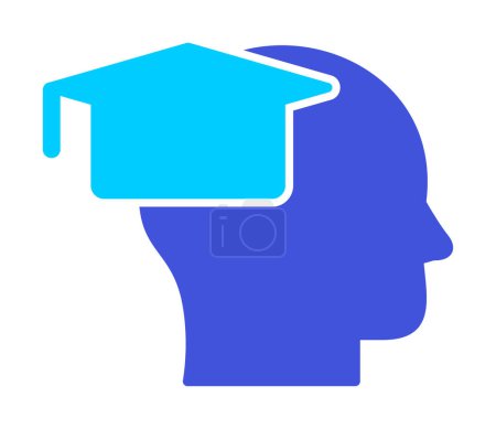 Illustration for Human head with a graduation hat icon. - Royalty Free Image