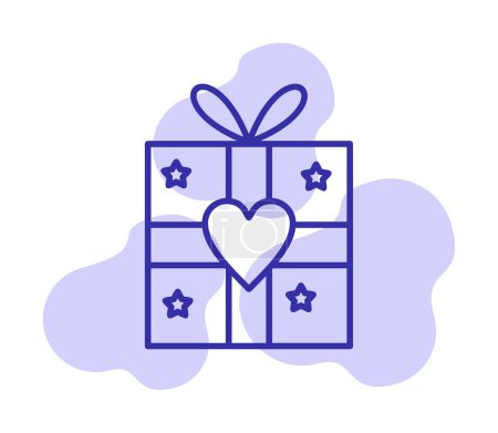 Illustration for Gift box with heart icon, line style - Royalty Free Image