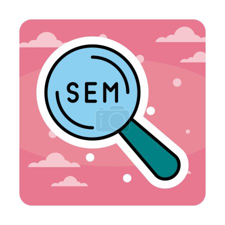 Illustration for Magnifying glass with sem  icon vector. Trendy flat sem icon - Royalty Free Image