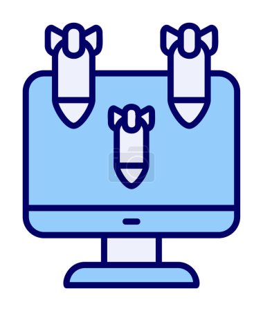 Téléchargez les illustrations : Moniteur d'ordinateur avec icône de bombes pirates Dos - en licence libre de droit