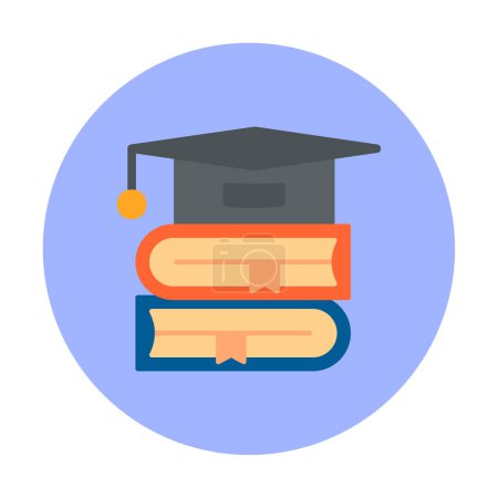 Téléchargez les illustrations : Chapeau de graduation et illustrations vectorielles d'icône de livres - en licence libre de droit