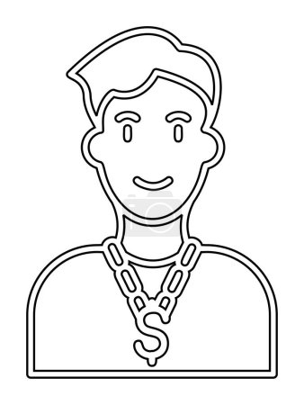 Ilustración de Avatar masculino con peinado y doollar signo en el icono de la cadena, vector de ilustración - Imagen libre de derechos