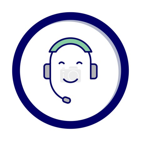 Illustration for Vector illustration of face with headset and smile, Call Center concept - Royalty Free Image