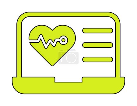 Téléchargez les illustrations : Icône de battement de cœur plat sur l'illustration de l'ordinateur portable - en licence libre de droit