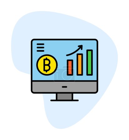 Illustration for Computer screen with bitcoin charts, vector illustration simple design - Royalty Free Image