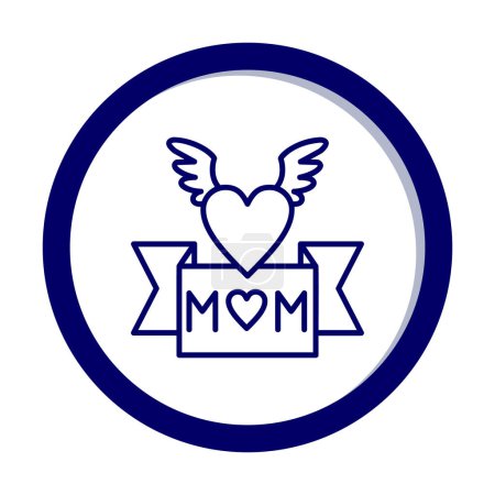 Illustration for I love Mom banner with heart and wings, thin line illustration - Royalty Free Image