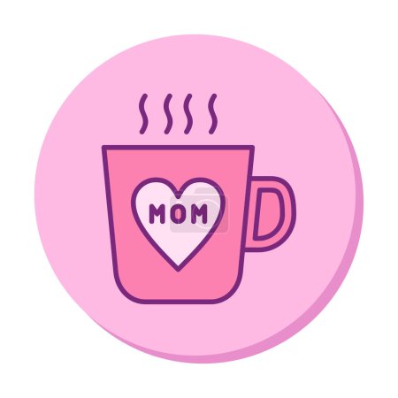 Ilustración de Icono de la taza de café con el símbolo del corazón y la inscripción mamá, ilustración vectorial - Imagen libre de derechos