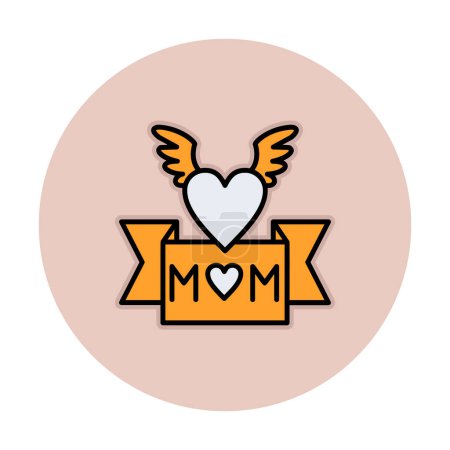 Téléchargez les illustrations : J'aime maman bannière avec coeur et ailes, illustration ligne mince - en licence libre de droit