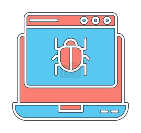 Téléchargez les illustrations : Ordinateur portable plat infecté par l'icône de malware - en licence libre de droit