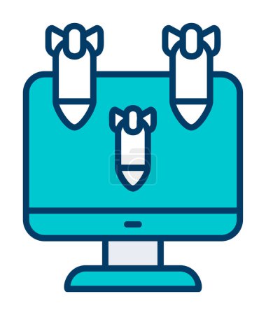 Ilustración de Monitor de computadora con el icono Dos bombas hacker - Imagen libre de derechos