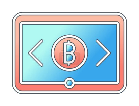 Téléchargez les photos : Tablette avec icône web signe Bitcoin, illustration vectorielle - en image libre de droit