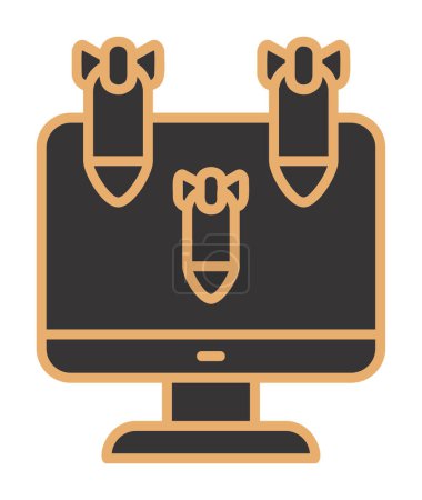 Illustration for Computer monitor with Dos hacker bombs icon - Royalty Free Image