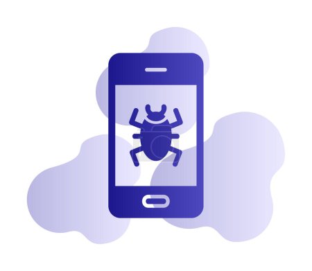 Illustration for Smartphone with  Mobile Virus isolated vector icon - Royalty Free Image