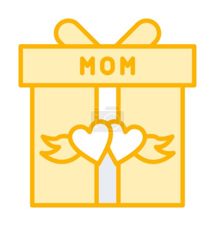 Téléchargez les illustrations : Icône de la fête des mères, Boîte cadeau avec des cœurs rouges et texte MOM, icône plate vectorielle - en licence libre de droit