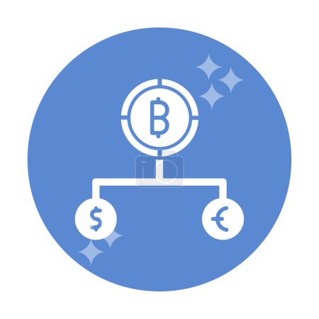 Ilustración de Dividir moneda Estructura con bitcoin, dólar y euro símbolos - Imagen libre de derechos
