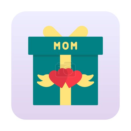 Illustration for Mother day icon, Gift Box with red hearts and MOM text, vector flat icon - Royalty Free Image
