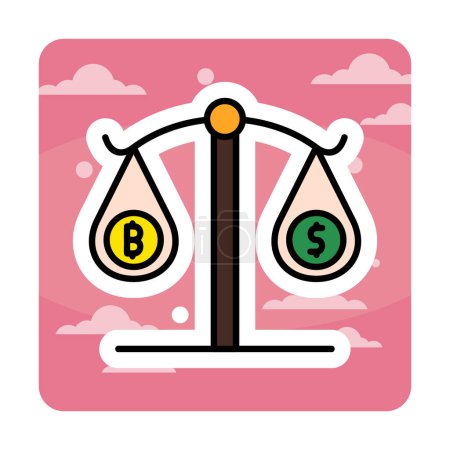 Ilustración de Escala de equilibrio icono, criptomoneda bitcoin y símbolos de moneda dólar, ilustración de vectores - Imagen libre de derechos
