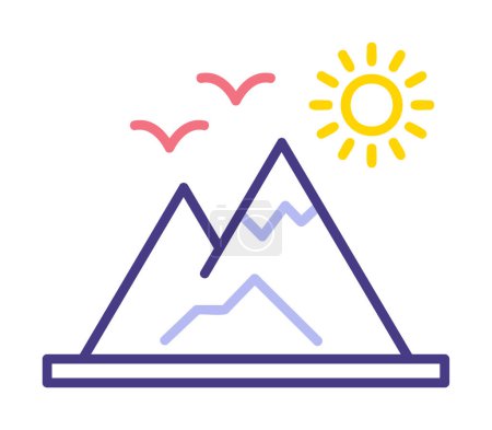Téléchargez les illustrations : Icône des montagnes et du soleil. illustration vectorielle - en licence libre de droit