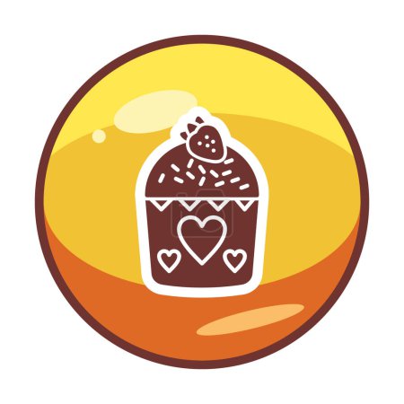 Téléchargez les illustrations : Délicieux cupcake sucré avec fraise sur le dessus et décoration des cœurs, icône vectorielle - en licence libre de droit