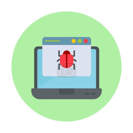 Ilustración de Ordenador portátil plano infectado por el icono de malware - Imagen libre de derechos