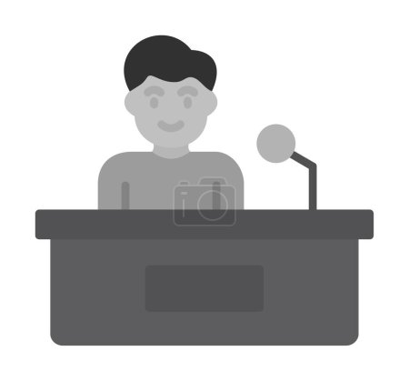 Commentateur hommes prononçant un discours à l'icône du stand de parole, illustration vectorielle