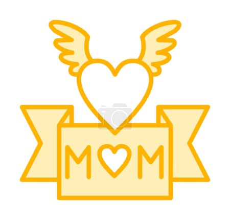 Téléchargez les illustrations : J'aime maman bannière avec coeur et ailes, illustration ligne mince - en licence libre de droit