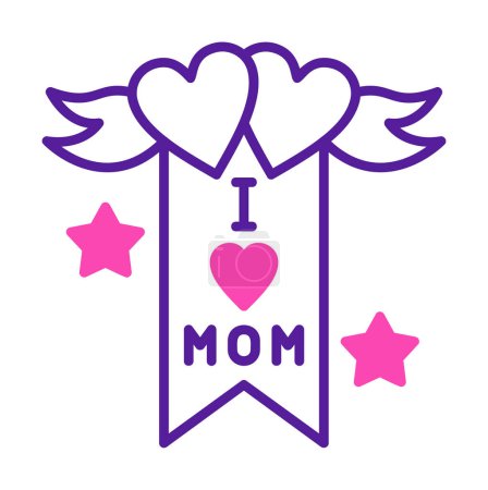 Téléchargez les illustrations : J'aime maman bannière avec des cœurs et des ailes, mince illustration de ligne - en licence libre de droit