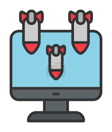 Illustration for Computer monitor with Dos hacker bombs icon - Royalty Free Image