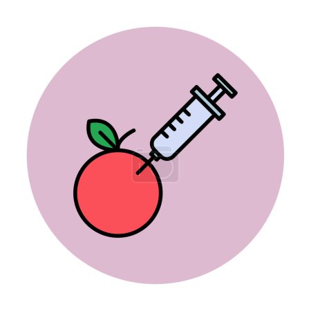 Foto de Gmo Food, manzana con icono de la jeringa, ilustración vectorial - Imagen libre de derechos
