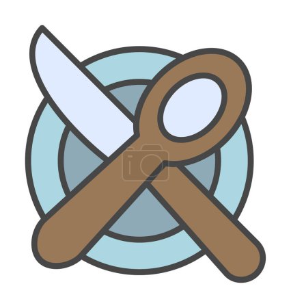 Ilustración de Cuchillo y tenedor en la placa, icono de la harina, ilustración de vectores - Imagen libre de derechos