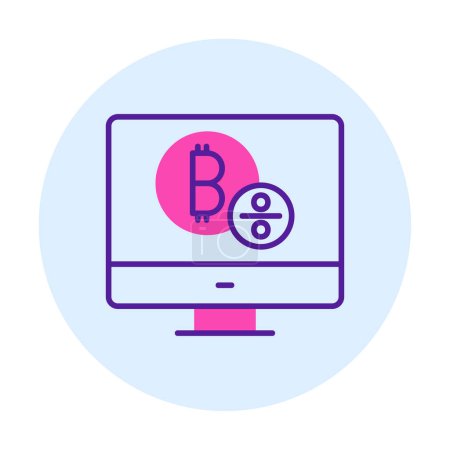 Téléchargez les illustrations : Moniteur d'ordinateur avec icône vectorielle signe Bitcoin. Symbole, illustration du logo. Graphiques vectoriels - en licence libre de droit