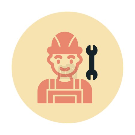 Ilustración de Coche mecánico icono del hombre. ilustración del hombre con la llave inglesa y los iconos del vector del hardhat para la tela - Imagen libre de derechos