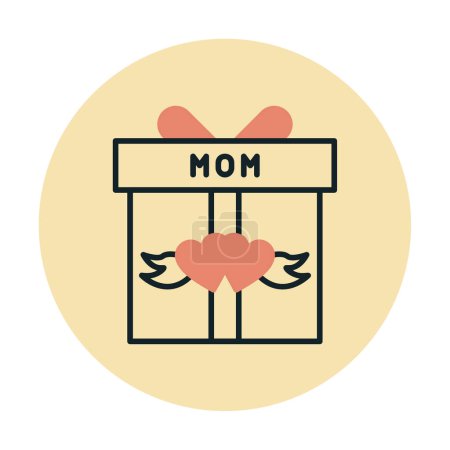 Ilustración de Icono del día de la madre, Caja de regalo con corazones rojos y texto MOM, icono plano vector - Imagen libre de derechos