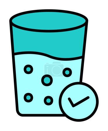 Ilustración de Vaso de agua con las burbujas y comprobar la ilustración icono de signo vector - Imagen libre de derechos