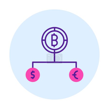 Téléchargez les illustrations : Diviser la structure de la monnaie avec des symboles Bitcoin, dollar et euro - en licence libre de droit