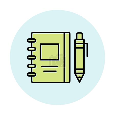 Téléchargez les illustrations : Carnet de croquis et icône de stylo, illustration vectorielle - en licence libre de droit