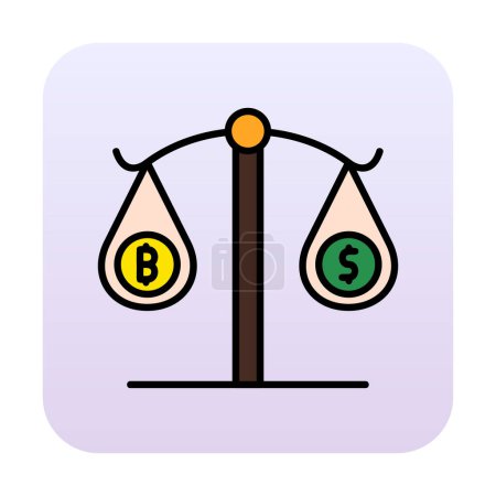 Illustration for Balance scale icon, bitcoin cryptocurrency and dollar currency symbols, vector illustration - Royalty Free Image