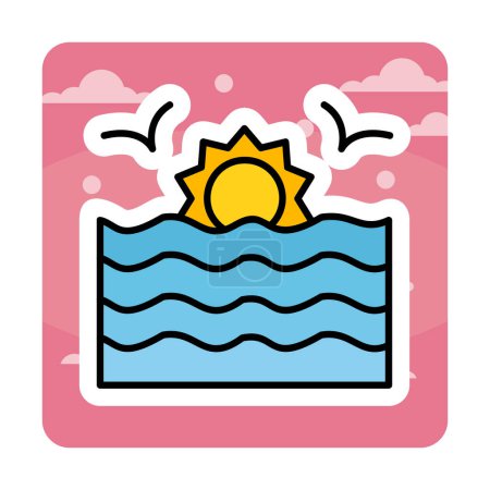 Illustration for Simple flat sunset  and sea vector illustration - Royalty Free Image