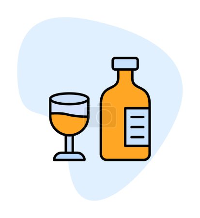 Téléchargez les photos : Bouteille avec icône en verre à vin, illustration vectorielle - en image libre de droit